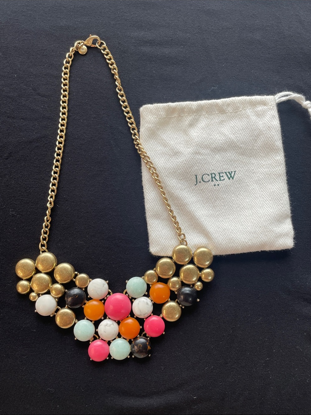 J Crew Statement Multicolor Bib Necklace - Gold Chain - Picture 4 of 4